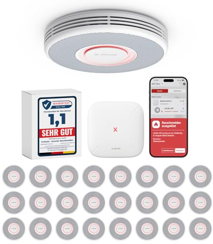 X-Sense Smarter Rauchmelder WLAN mit Sprachausgabe und 17 Standorten, Feuermelder, Rauchmelder vernetzt, 33 mm, Brandmelder mit SBS50 Basisstation, XS0B-MR241, 24 Stück