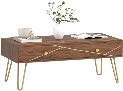 HOMCOM Coffee Table with Storage, Living Room Table with Drawers, Rectangular Tea Table with Steel Base for Home, 100 x 50 x 41 cm, Brown