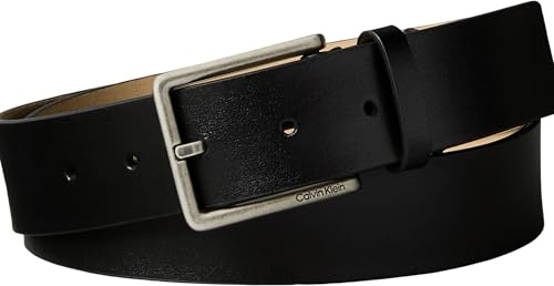 Calvin Klein Cinturón Hombre Warmth Buckle Smooth 3,5 cm con hebilla rectangular, Negro (Black/Antique Silver), 95 cm