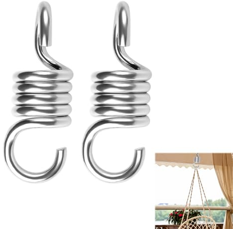 Funtery 2 molle in acciaio inox per poltrona sospesa, forza di trazione massima 500 kg, molle di trazione con gancio, molla di trazione premium per dondolo Hollywood, poltrona sospesa, tenda da sole