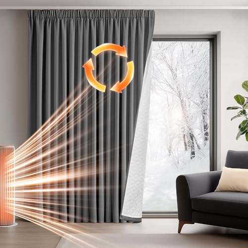 Deconovo Cortinas Opacas Blackout con Volantes, Cortinas Gruesas para Salón, Térmicas Aislantes, para Puertas, Divisorias de Habitación, 140×245 CM, Gris Oscuro, 1 Paneles