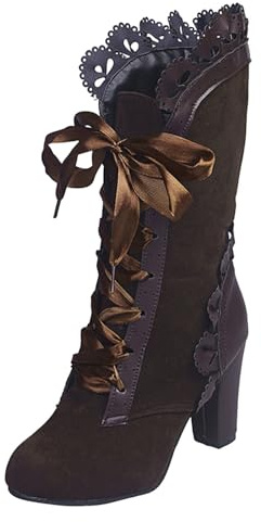 Xbemkste Stivaletti da donna con tacco in pelle scamosciata vittoriana, medievale, vintage, stile gotico, eleganti stivali corti, marrone, 36 EU