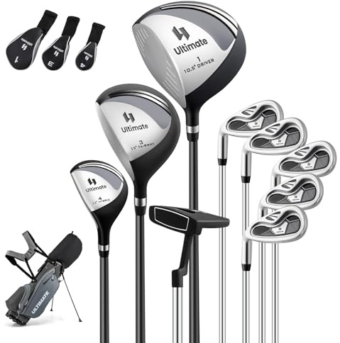 COSTWAY Golfschläger Set Herren, 9 teiliges Golfset linkshändig mit Golftasche & Regenhaube, Golfschlägersätze mit Putter, Driver & Fairway & Hybrid & Eisen, Komplettes Golf Set (Grau)