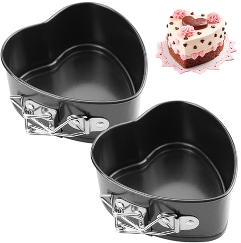 EUBSWA Stampo a cerniera a forma di cuore 12x10,5x5 cm - 2 pezzi Piccola teglia per torte con rivestimento antiaderente per teglia, teglie, tortiera, teglie per torte, quicheform, tarteform, stampi a