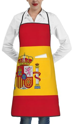 JEJEA Tablier de cuisine imprimé drapeau espagnol résistant à l'eau et à l'huile, tablier de cuisine de chef pour homme et femme