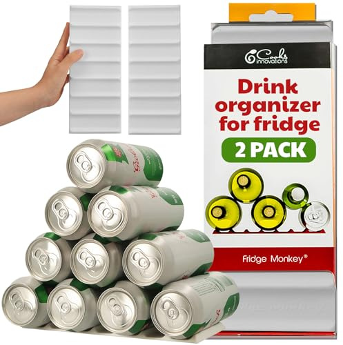 Cooks Innovations Drink Organizer for Fridge, Soda Can Refrigerator Organizers and Storage, Beer-Wine-Water Bottle Holder, Fridge Monkey - Durable Non-Slip&Roll - 2 Pack