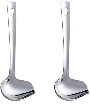 Soßenlöffel Edelstahl Saucenlöffel Länge 22 cm, silber Farbe Schöpflöffel Ladle Spoon 2 Stück Gießlöffel, Breite 8.4 cm Groß Suppenlöffel Servierlöffel mit Hängendes Loch