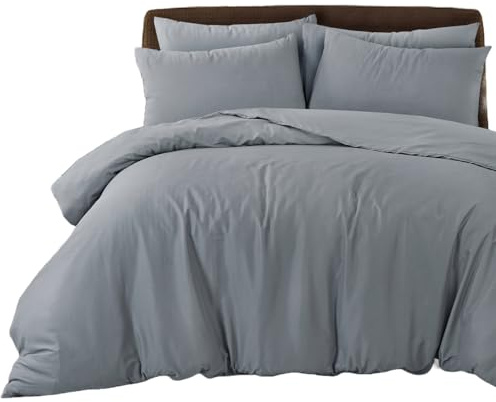 Bronwen Mathews Set Copripiumino Grigio Super King Size - Copripiumino in Morbida Microfibra con 2 Federe, Facile Cura Senza Pieghe Set Biancheria SuperKing di 3 Pezzi (Grigio, Super King)