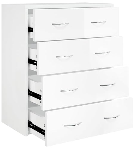 vidaXL Kommode mit 4 Schubladen Sideboard Schrank Anrichte Beistellschrank Mehrzweckschrank Schubladenschrank 60x30,5x71cm Hochglanz-Weiß