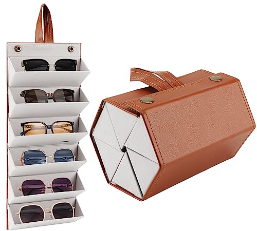 JSMTKJ Sonnenbrillen Organizer - Faltbare Brillenablage für 5 Brillen, Brillenetui Box, Harte Leder Brillenetui, Tragbare Hardcase für Frauen, Männer, Kinder