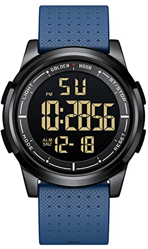 Golden Hour Relojes Digitales Impermeables Deportivos Ultrafinos para Hombre con Pantalla Gran Angular Correa de Caucho Reloj de Pulsera para Hombre Mujer