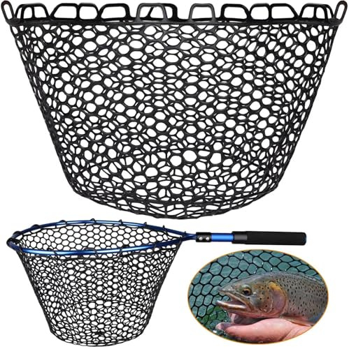 Dovesun Kescher Gummiert Ersatz Kescher Angeln Ohne Griff Klar Schwarz Kescher für Fischfliegen Fischernetz Tasche für Süßwasser Salzwasser Faltbar Unterfangkescher 5 Größen