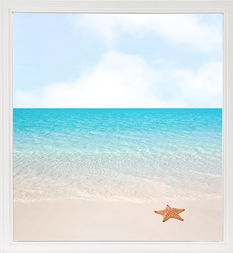 GRAZDesign Fensterfolie Blickdicht Sichtschutz, Sichtschutzfolie Fenster, Glastüren, Duschkabine, Milchglasfolie Bedruckt mit Motiv Strand mit Seestern 80x57cm