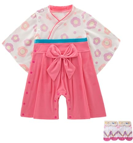 YOOCHUENG Kimono Japonés Bebé (9-36 Meses), Conjunto Cultural de Algodón | Algodón Suave,Diseño Tradicional Japonés,Botones a Presión,Disfraz de Carnaval para Bebe con Calcetines,Regalo para Bebés
