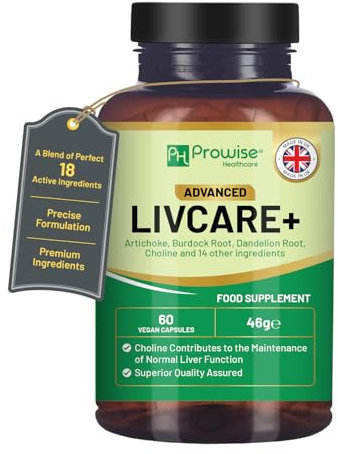 Advanced Livcare+ 60 vegane Kapseln | Hinzugefügt mit Cholin, Artischocke, Klettenwurzel, Löwenzahnwurzel und 14 weiteren Wirkstoffen für Männer und Frauen von Prowise