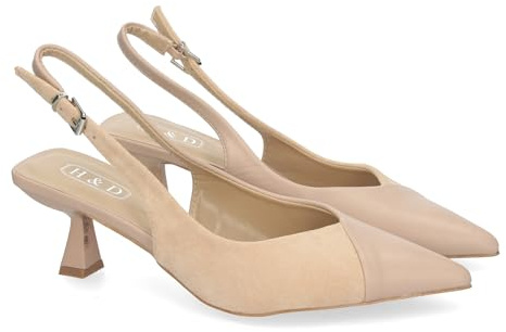 82024-Zapatos de Salon para Mujer con Tacon, Elegantes y Comodos, Diseno Moderno, Dos Materiales con Punta Fina y Cierre de Hebilla Ajustable, para Todo Tipo de Ocasiones.. Talla 36 Nude