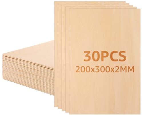 CYEER Lot de 30 plaques de contreplaqué de 2 mm, 200 x 300 mm, en bois de tilleul, plaques de bois de bricolage, plaques de contreplaqué pour bricolage, art et artisanat, projets laser, gravure creuse