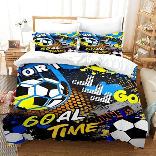 Juego de Ropa de Cama Infantil Impresa en fútbol Juego de Ropa de Cama de Microfibra Juego de Ropa de Cama de plumón 2 Fundas de Almohada 65x65cm (Fútbol 07, 220 x 240 cm)