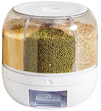 Lnfxkvva Dispensador de contenedores de almacenamiento de cereales de 6 rejillas, organizador de granos y dispensador redondo giratorio de 360 grados