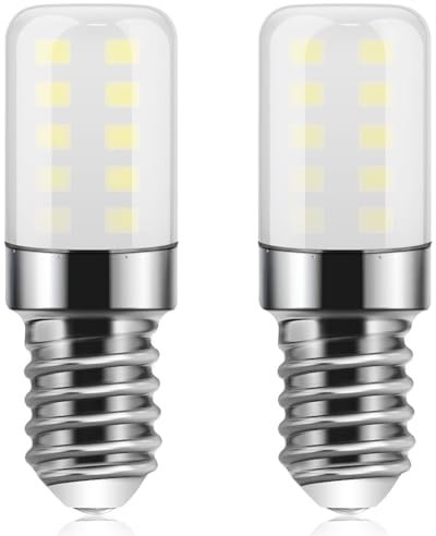 Ddlisu E14 LED Kühlschrankbirne, 3W Warmweiß 3000K, 300LM, Entspricht 25W Glühlampe, E14 kleine Edison Schraublampen für Kühlschrank, Dunstabzugshaube, Nachtlicht, Nähmaschine, Nicht dimmbar, 2 Stück