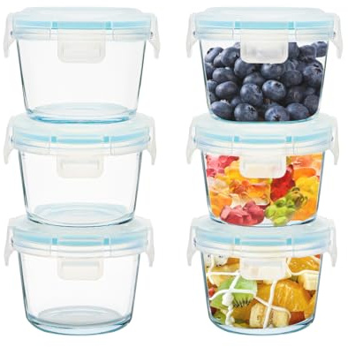 SOACOAKO Small Glass Food Containers Set of 6, 5oz Reusable, Airtight, Leakproof Mini Food Storage Containers with Lids