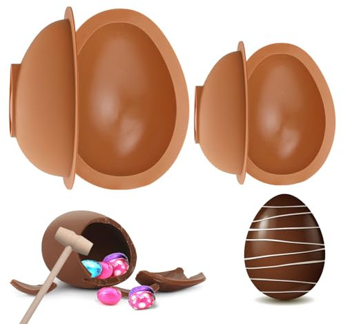 wokdsbl 3PCS Easter Egg Moulds Silicone Large+Small,3D Breakable Easter Egg with 1 Hammer DIY Easter Surprise Mousse Moulds Baking Tool for Hot Chocolate Cocoa Bombs Cake,Candy,Dessert Baking