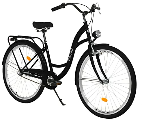 MILORD Damenfahrrad Citybike Komfort Retro Bike Hollandrad Vintage Fahrrad, 26, 28 Zoll, 3-Gang (Schwarz, 26 Zoll)