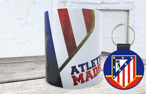 La Huella Taza y llavero personalizado del Atlético de Madrid. Para todos los fanáticos hinchas del Atlético, un colchonero sentimiento que supera al mero deporte.
