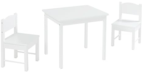 Panana Kids Wooden Table and 2 Chairs Set, Children's Furniture for Playroom, H 51 x W 60 x D 50cm (White)