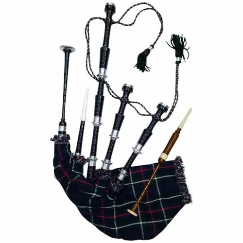 Gaita escocesa Great Highland - Soporte plateado | Acabado de palisandro o negro | Varias opciones de tartán (Mackenzie Bagpipes)