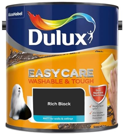 Rich Black Dulux Easycare Matt Emulsion Paint 2.5L – Washable & Stain Resistant, Durable Matt Finish, Quick Dry, Low Odour Interior Wall & Ceiling Paint