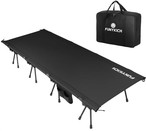 Funykich Fältsäng, hopfällbar 195 × 80 cm, 5,2 kg bärbar campingsäng med 900D oxfordtyg och aluminiumram, 150 kg lastkapacitet hopfällbar säng för camping, vandring, resor, kontor
