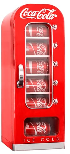 Koolatron Coca Cola Mini Fridge For Bedrooms 5L Retro Vending Machine Style Cool Box 10 Can Quiet Mini Fridges with Display Window For Coke Beverages Food Drinks Home 12v Portable Cooler Box, Red
