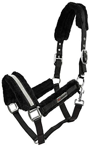 Horsenjoy Weicher Halfter Diamond mit Plüschpolsterung weinrot Strassteine (Cob, schwarz)