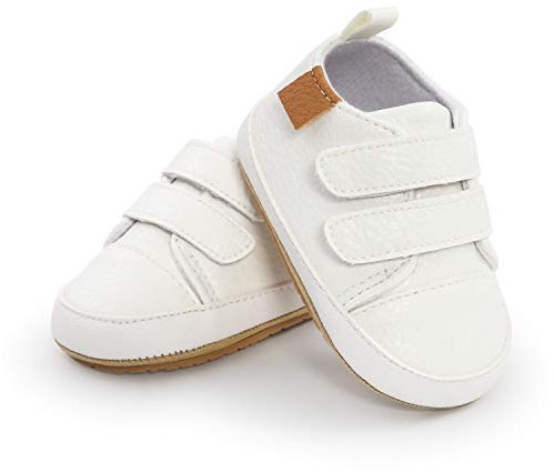 MK MATT KEELY Baby Mädchen Jungen Lauflernschuhe PU Leder Leichte Schuhe mit Weiche Sohle 12-18 Monate,Weiß
