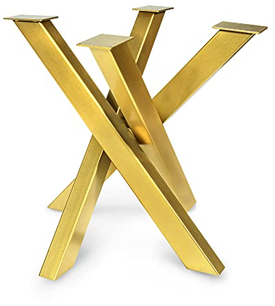 Magnetic Mobel Tischgestell Orion Design Kreuzgestell Schwerlast massiv Tischkufen Stahl Tischbeine Metall Profil 8x4 cm (S-Size 77x77xH71 cm, Gold)