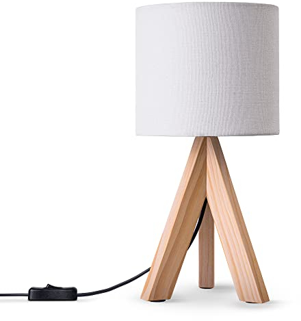 Paco Home Tischlampe Nachttisch Deko Wohnzimmer Leselampe Tischleuchte Nachttischlampe Schlafzimmer E14 Fassung Stoff Lampenschirm Mit Schalter Holz