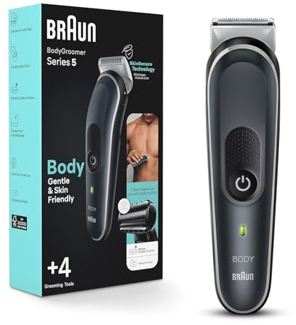 Braun Body Groomer Series 5 5360, Body Groomer for Men, for Chest, Armpits, Groin, SkinSecure Technology for Gentle Use and Clean Shave Attachment, Waterproof, Cordless with 100-min Run Time