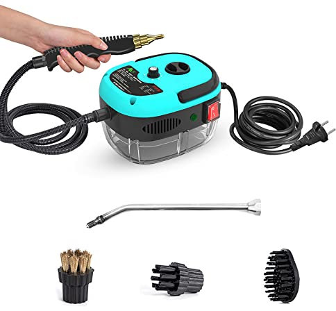 Decdeal Dampfreiniger Steamer,Dampfdruck: 3 bar,Mit 3 verschiedenen Bürstenköpfen,2500W,6 Geschwindigkeiten einstellbar,Mit verlängerter Stange, langen Kabeln und rutschfestem Griff(blau)