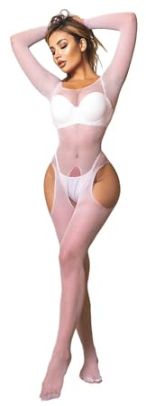 Women's Long Sleeve Open Low Cut Body Stocking Women's Mesh Bodystocking Off The Shoulder Fishnet Bodysuit Tights Lingerie