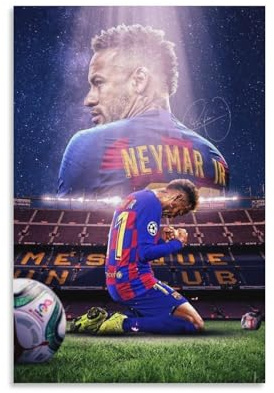 Poster con stampa artistica su tela del giocatore di football brasiliano Neymar, poster decorativo moderno per la casa, 30 x 45 cm