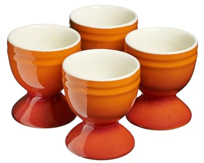 Cooks Professional Set of 4 Colourful Egg Cups | 40ml Durable Chip Resistant Ceramic Stoneware Dinnerware Graduated Design Egg Holders | Dishwasher & Microwave Safe | Orange