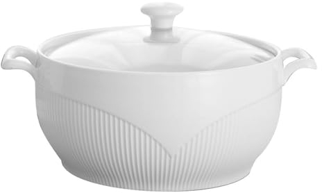 STJNFCY Céramique Soupière avec Couvercle en Verre Porcelaine Soupière de Service Soupe, Terrine en Porcelaine Potée Pudding Soupe aux pâtes Bol à céréales Bol à Dessert,2.6L,A