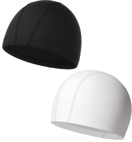 2 Pcs Swimming cap Elastic & Lightweight Kids Swimming Cap Comfortable Fabric Swimming Hats for Women Men Kids and Adults Swimming Hat 6-14 Boys Girls(Black + White)