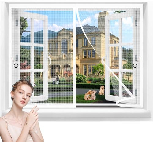 Mosquito Net for Windows 85x130cm Screen Door [Upgrade] Window Fly Screens Mesh Insect Netting Bug Bee Mosquito Protector with 3 Tapes Comfort Open Close Wear Resistant Edges White