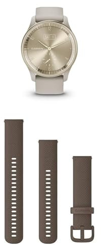Garmin vívomove Trend, Stylish Hybrid Smartwatch with up to 5 days battery life, French Grey & Quick Release Band (20 mm) - Brown