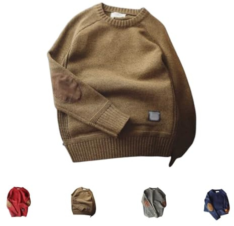 YWeiLiangSan Maglione da Uomo con Toppe sui Gomiti, Maglione Lavorato a Maglia con Design a Toppe (Khaki,XL)