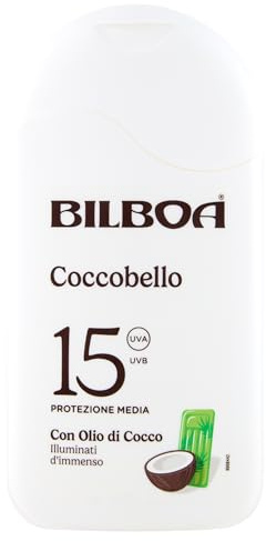 Bilboa Coccobello Latte Solare SPF 15, con Olio di Cocco, Illuminati d’Immenso, Resistente all'Acqua, 200 ml