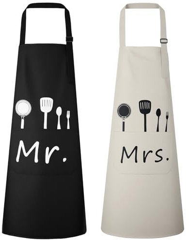 Vicloon Delantales de Cocina, 2pcs Delantal Delantal Impermeable, Ajustable con Delantal de Cocina de Bolsillo para Chef, para Cocinar, Jardinería