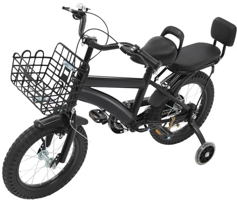 ATIVLB Bicicletta per bambini da 14 pollici, con bicicletta con rotelle, freno a cricchetto, con stabilizzatori e freno a mano, con cestino, freno a cricca, 50 kg